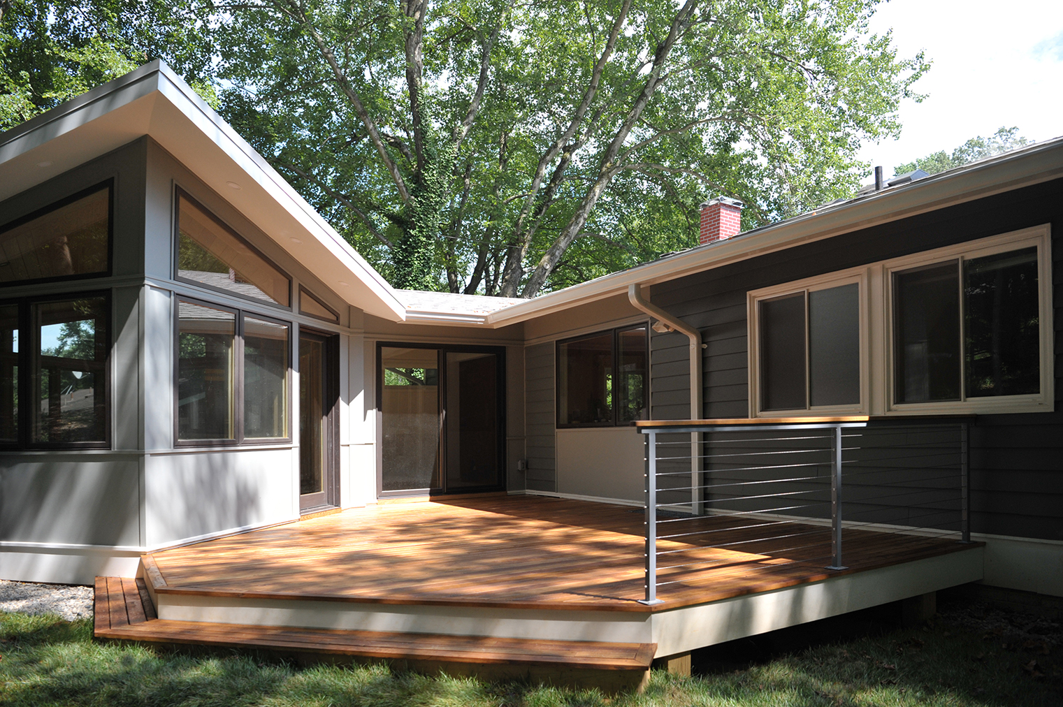 New deck made of sustainable black locust wood.